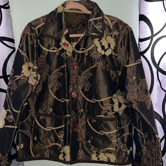 Women’s large reversible, brocade floral jacket - Picture 1 of 15